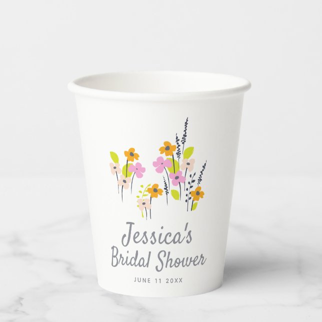 Vasos De Papel Personalizado Bridal Shower Rustic Spring Wildflow (Anverso)