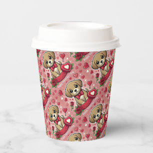 Vasos De Papel Personalizado Cachorro con corazón El día de San V