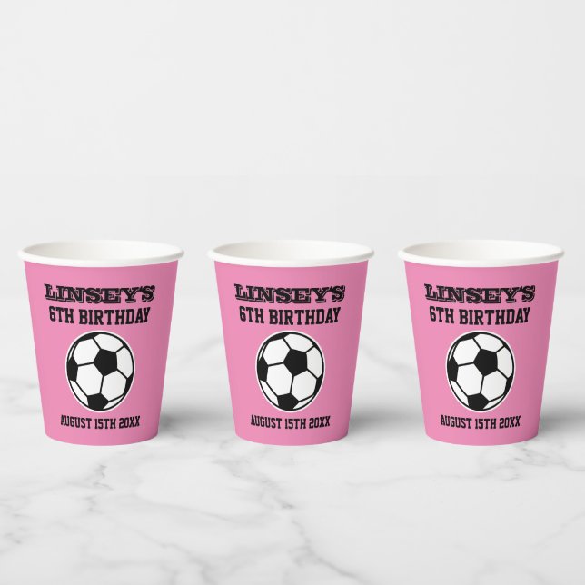 Vasos De Papel Personalizado chica fútbol partido de cumpleaños r (Multi)
