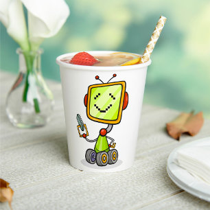 Vasos De Papel Personalizado Cute Retro Robot Divertido AI Tech D