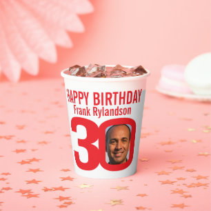 Vasos De Papel personalizado de 30 años dos fotos de color rojo 