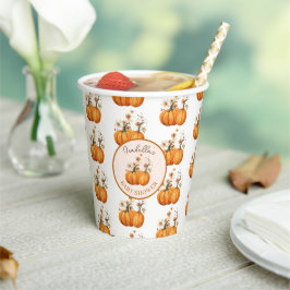 Vasos De Papel Personalizado de Baby Shower floral de calabaza ot