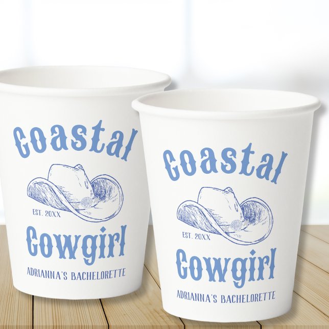 Vasos De Papel Personalizado de bachillerato de playa Coastre Cow (Coastal Cowgirl Beach Bachelorette Custom Paper Cups)