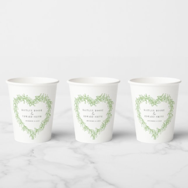Vasos De Papel Personalizado de bodas de invierno verde de mistle (Multi)