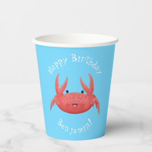 Vasos De Papel Personalizado de cangrejo rojo lindo ilustracion