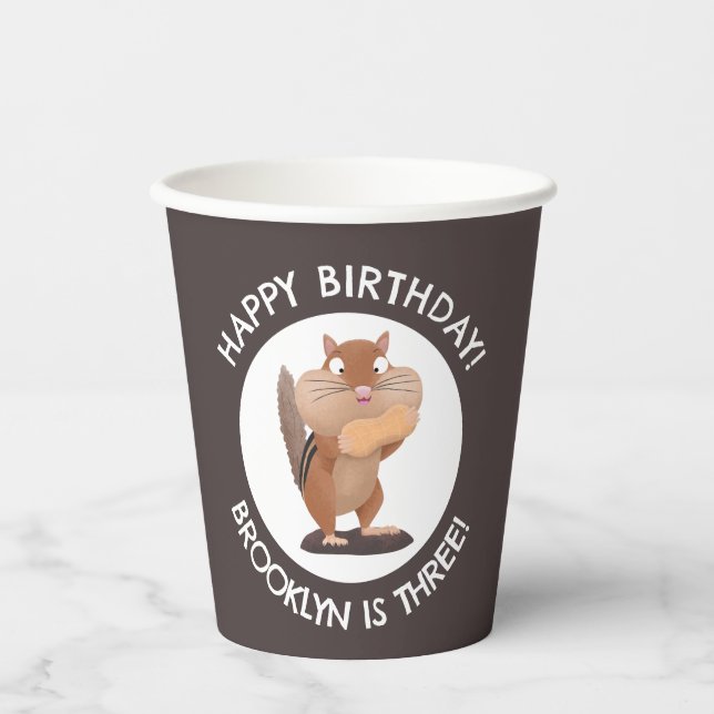 Vasos De Papel Personalizado de chipmunk divertido lindo, cumplea (Anverso)