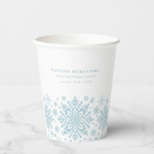 Vasos De Papel personalizado de copo de nieve blanco azul de la f