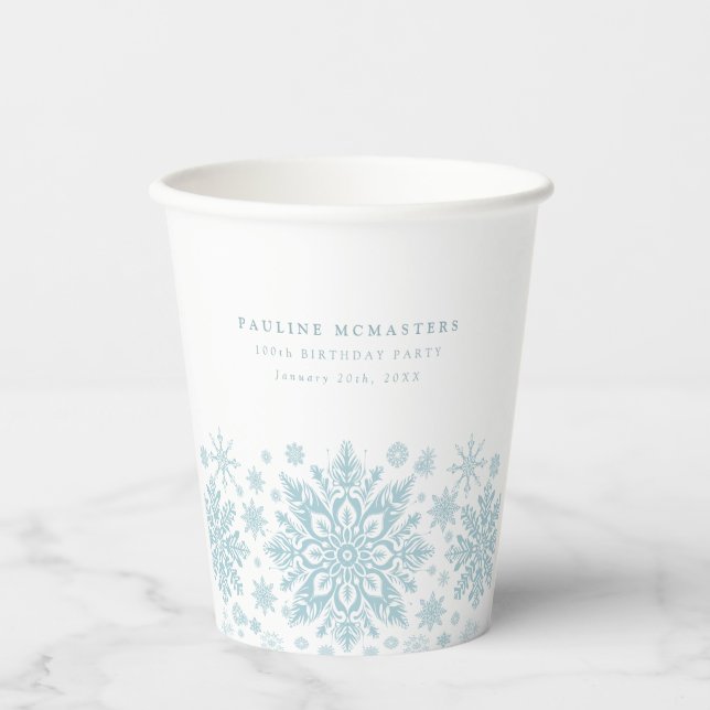 Vasos De Papel personalizado de copo de nieve blanco azul en la f (Anverso)