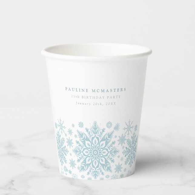 Vasos De Papel personalizado de copo de nieve blanco azul en la f (Anverso)