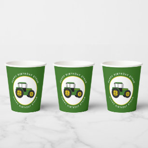 Vasos De Papel Personalizado de cumpleaños de Green Tractor