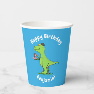 Vasos De Papel Personalizado de dinosaurios de color verde gracio