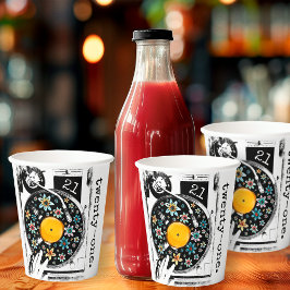 Vasos De Papel Personalizado de diseño de registro de vinilo flor