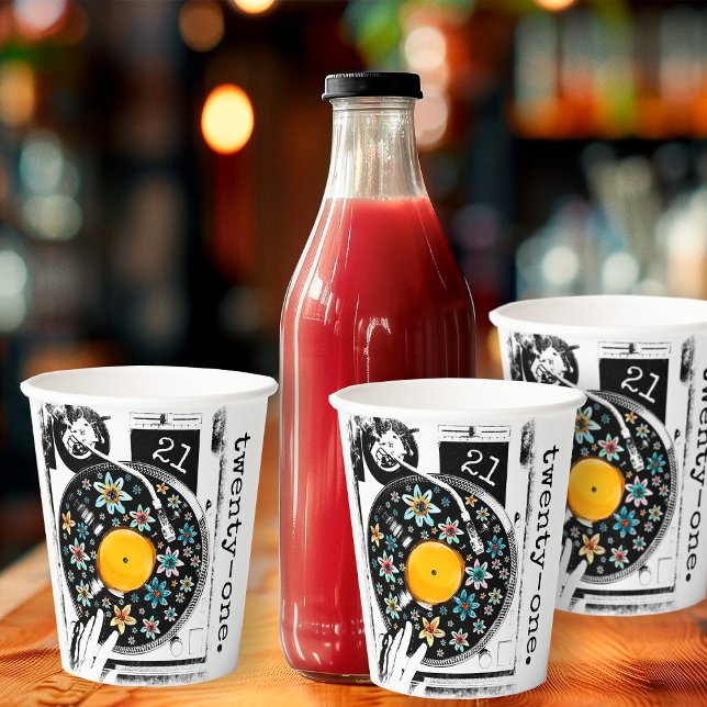 Vasos De Papel Personalizado de diseño de registro de vinilo flor (Subido por el creador)