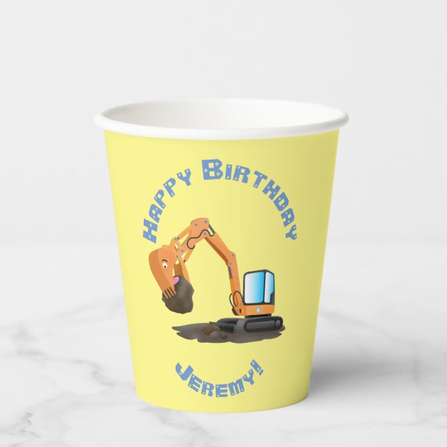 Vasos De Papel Personalizado de excavadora de naranja cúpula (Anverso)
