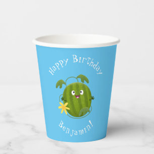Vasos De Papel Personalizado de la sandía sonriente alegre