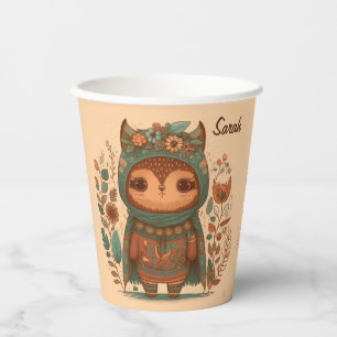 Vasos De Papel Personalizado de lechuza floral cute boho