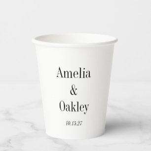Vasos De Papel Personalizado de matrimonio elegante blanco básico