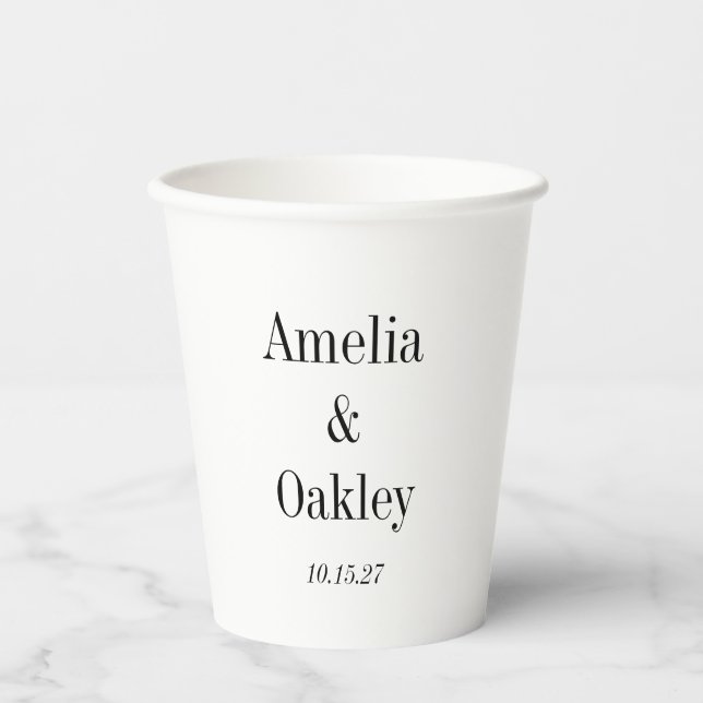 Vasos De Papel Personalizado de matrimonio elegante blanco básico (Anverso)