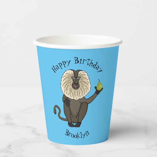 Vasos De Papel Personalizado de mono de burro con cola de león di (Anverso)