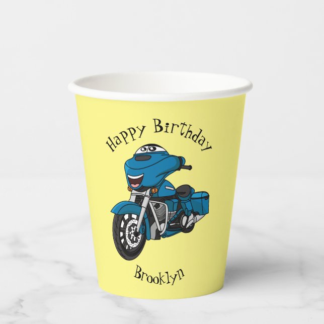 Vasos De Papel Personalizado de moto azul feliz (Anverso)