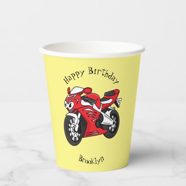 Vasos De Papel Personalizado de motocicleta roja (Anverso)