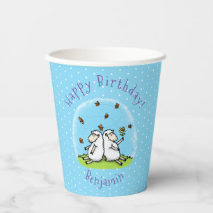 Vasos De Papel Personalizado de ovejas y mariposas