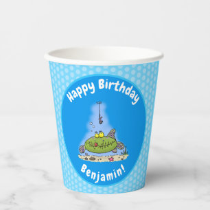Vasos De Papel Personalizado de pescadores de peces gordos y hamb