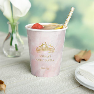 Vasos De Papel Personalizado de Quinceanera Rosa