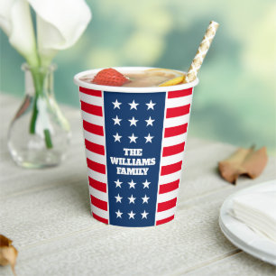 Vasos De Papel Personalizado de rayas y estrellas fiestas patriót