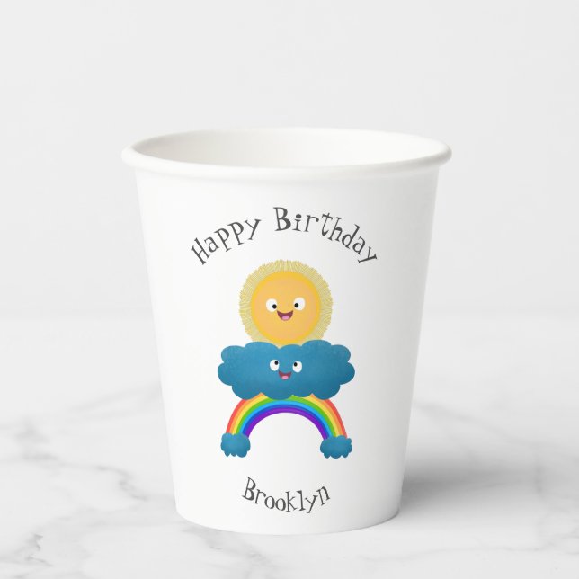 Vasos De Papel Personalizado del arco iris de la nube de sol feli (Anverso)
