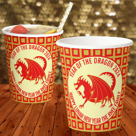 Vasos De Papel Personalizado del Dragón Rojo 2024 Fiesta del Año 
