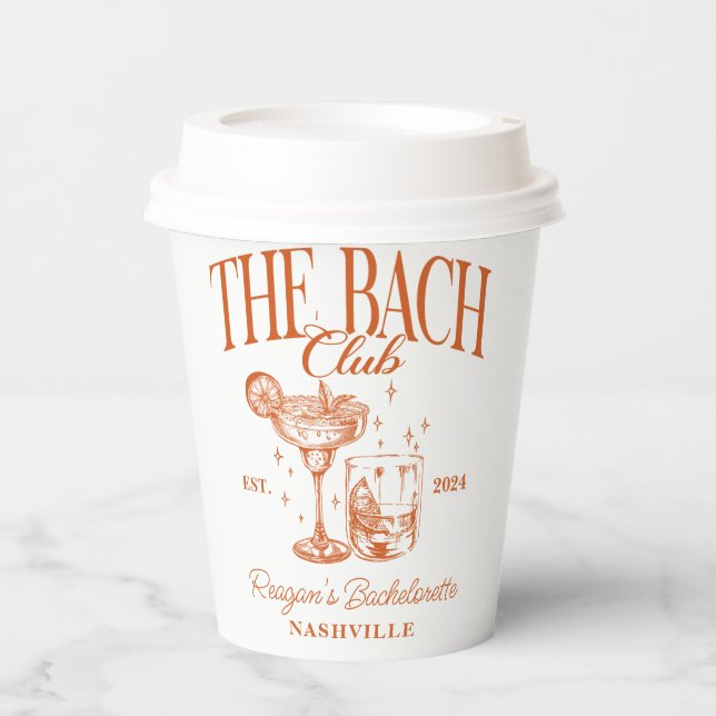Vasos De Papel Personalizado del Naranja de cócteles Bachelorette (Anverso)