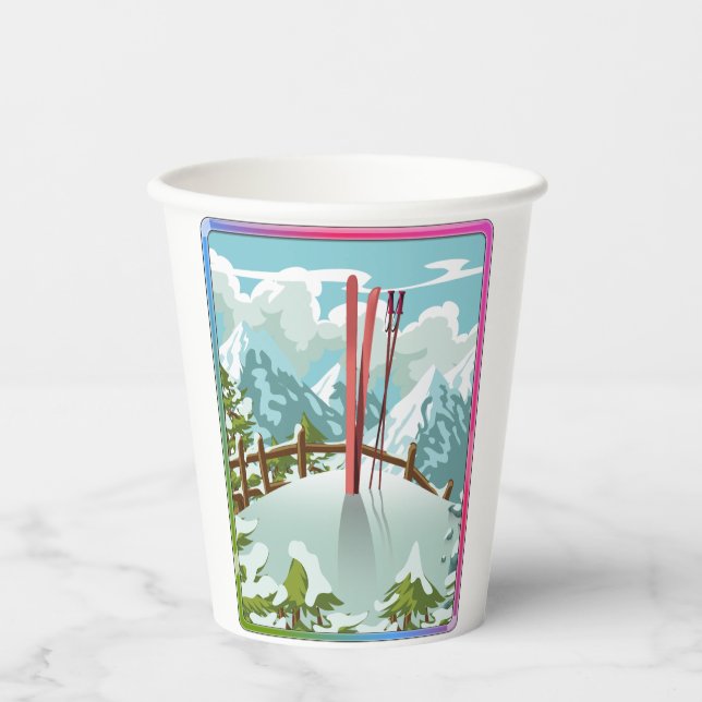 Vasos De Papel Personalizado del paisaje de esquí (Anverso)