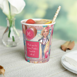 Vasos De Papel Personalizado Denim y purpurina Sweet 16