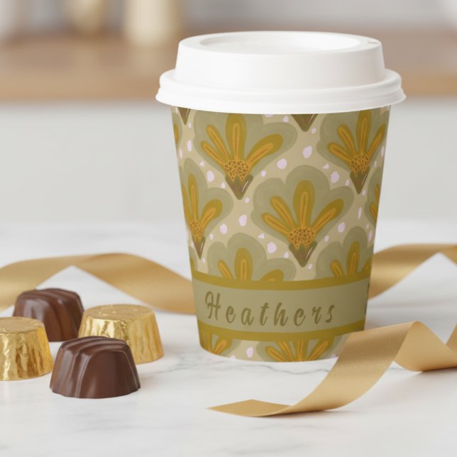 Vasos De Papel Personalizado Dorado Shades Acuarela Floral (Elegantly cute with custom area so it will fit in with any party you are hosting.)