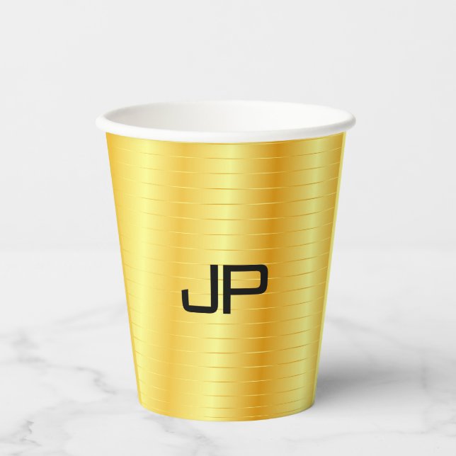 Vasos De Papel Personalizado Faux Gold Monogram Template Elegant (Anverso)
