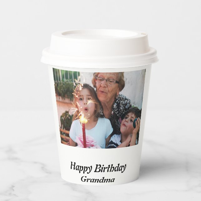 Vasos De Papel Personalizado Feliz cumpleaños foto de la abuela (Anverso)