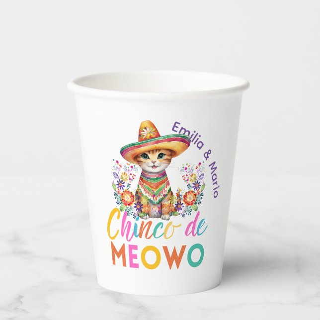 Vasos De Papel Personalizado Fiesta Cinco De Meowo Cute Cat Fiest (Anverso)