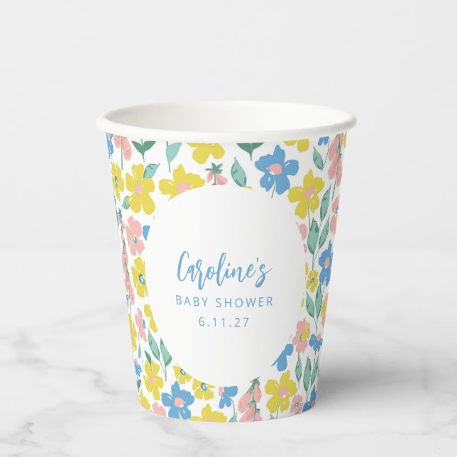 Vasos De Papel Personalizado Floral Boho Blue Yellow Ditsy Baby S (Anverso)