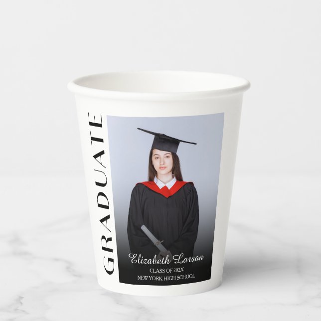 Vasos De Papel Personalizado Foto Moderno Elegante Graduación Sen (Anverso)