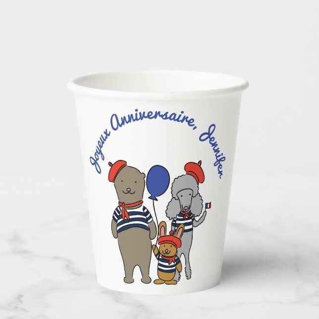 Vasos De Papel Personalizado francés lindo  de animales personali (Anverso)