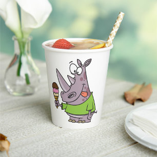 Vasos De Papel Personalizado gracioso rinoceronte comiendo helado