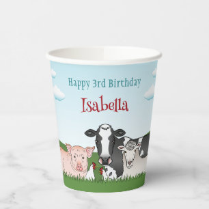 Vasos De Papel Personalizado lindo, animales de granja de corral,