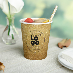 Vasos De Papel Personalizado Logotipo de negocio Purpurina de oro