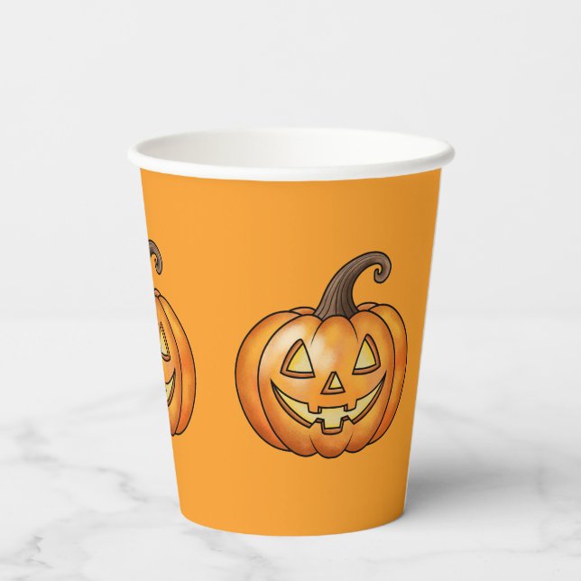Vasos De Papel Personalizado naranja Jack O Lantern Pumpkins Hall (Reverso )