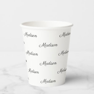 Vasos De Papel Personalizado nombre de guión blanco negro texto 