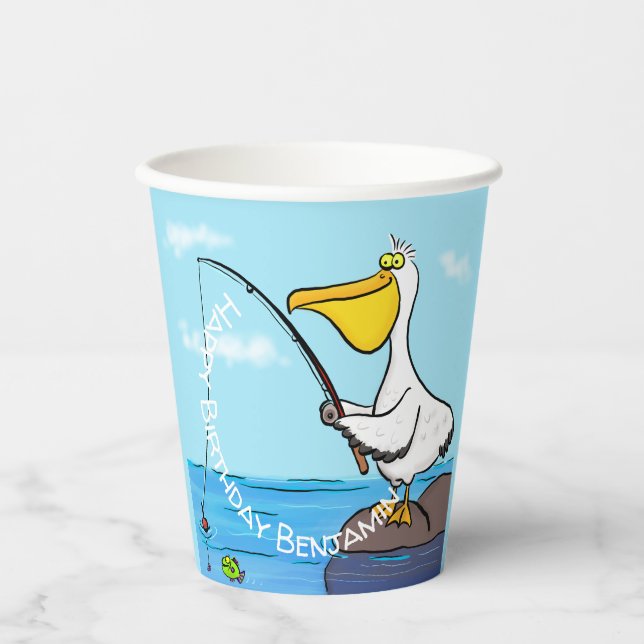 Vasos De Papel Personalizado pelícano de pesca divertida (Anverso)