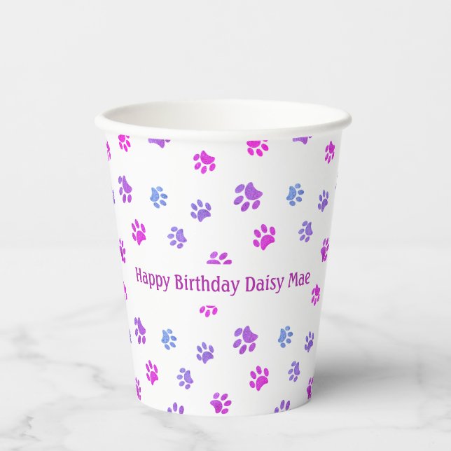Vasos De Papel Personalizado Pink Purple Paw Imprime fiesta de cu (Anverso)