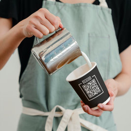 Vasos De Papel Personalizado QR Código Café Espresso Blanco y Neg