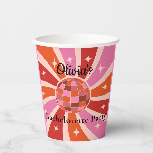 Vasos De Papel Personalizado Retro Disco Baloncesto Bachelorette (Anverso)